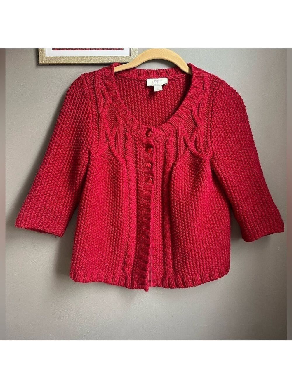 LOFT‎ women’s Red Knit Cardigan Sweater Nordic vibes